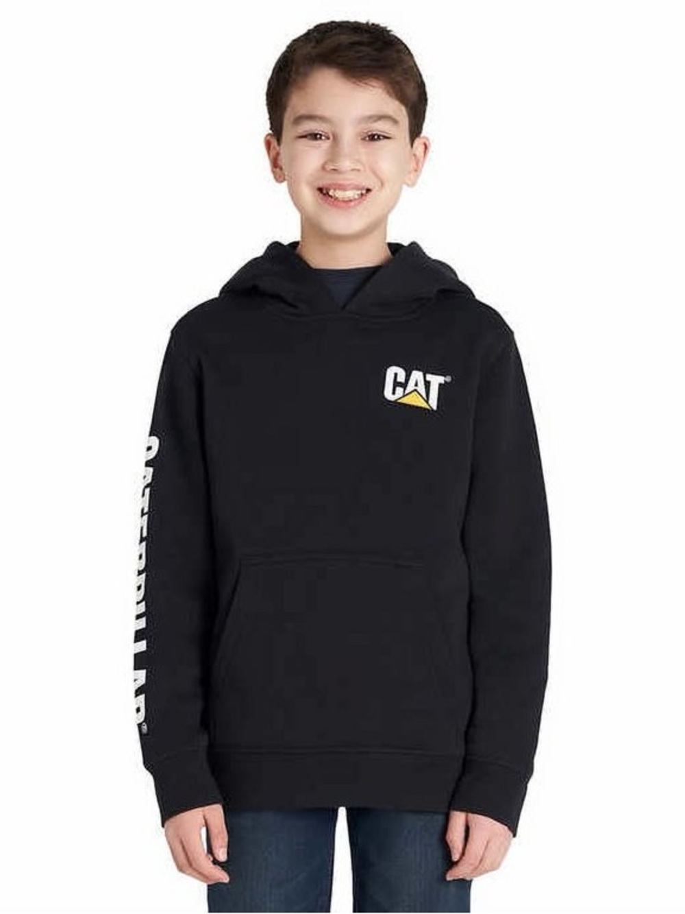 Caterpillar Big Boys' Fleece Trademark Banner Pullover Hoodie, Size Large 14/16